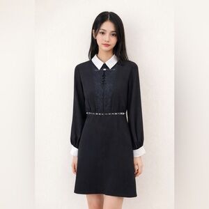 The Kooples - Black & White Dress w Lace Bodice - Size 10 (3)